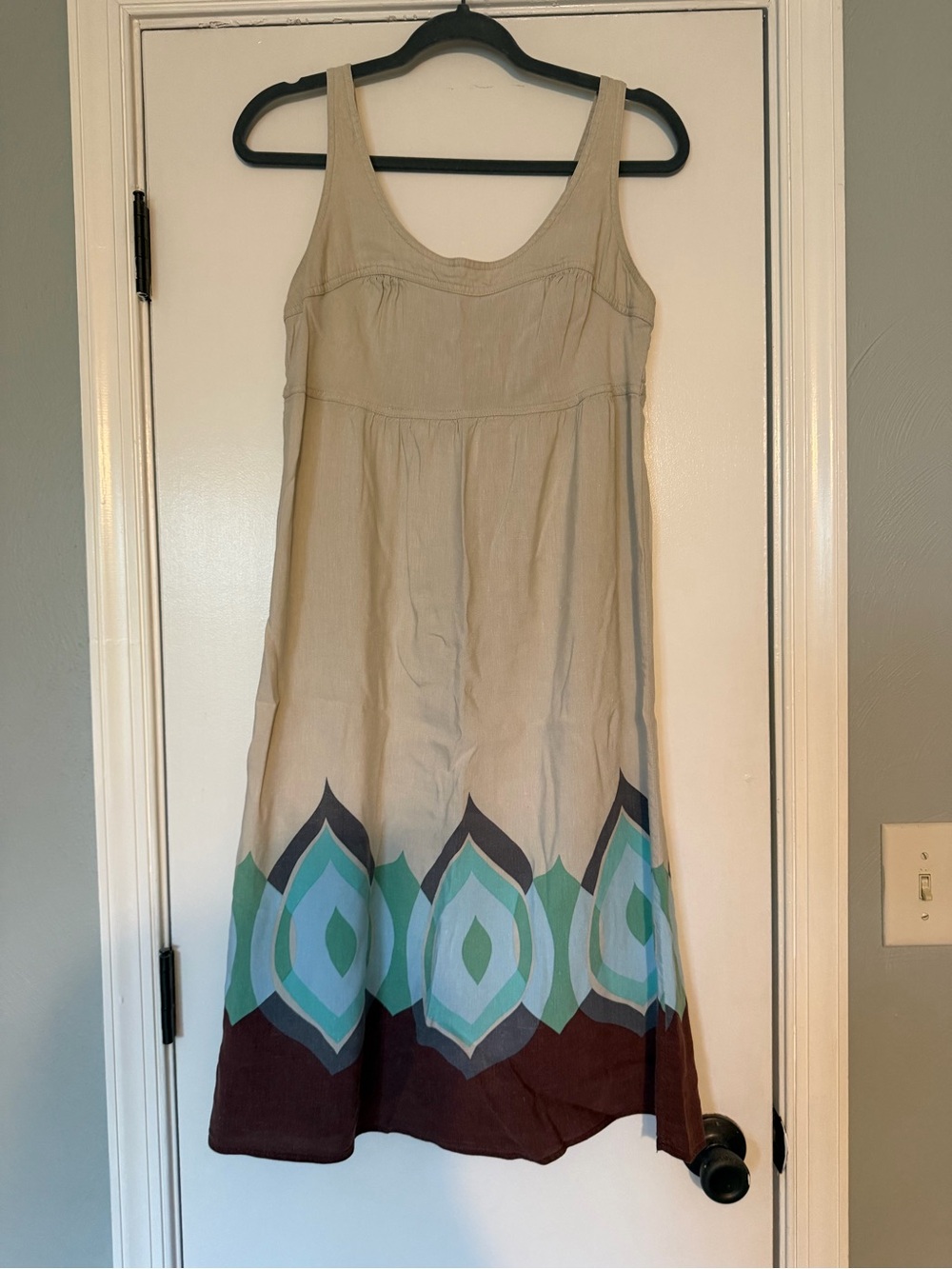 Missoni Beige Midi Dress with Teal, Mint & Brown Geometric Hem